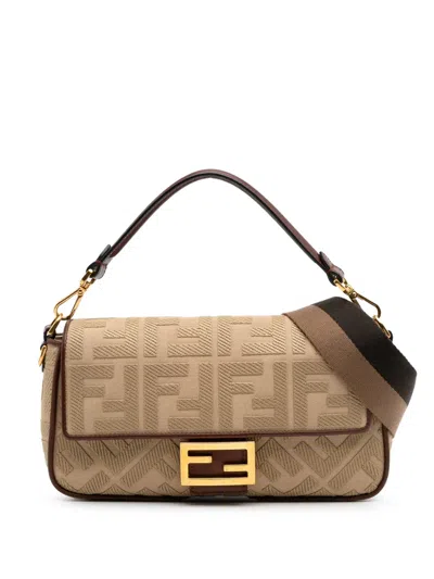 Pre-owned Fendi 2010-2024 Medium Embroidered Canvas Baguette Satchel