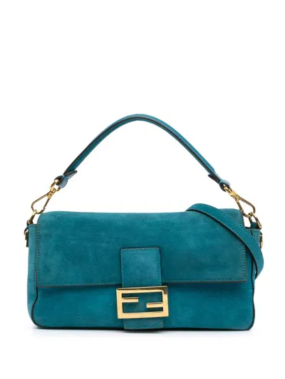 Pre-owned Fendi 2010-2024 Medium Suede Baguette Satchel In Blue