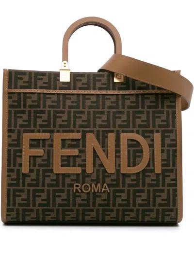Pre-owned Fendi 2010-2024 Medium Zucca Canvas Sunshine Shopper Tote Satchel