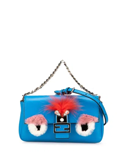 Pre-owned Fendi 2010-2024 Micro Leather Monster Baguette Satchel In Blue
