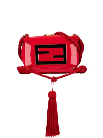 Pre-owned Fendi 2010-2024 Mini Ff Pvc Satin Tassel Crossbody Bag In Red
