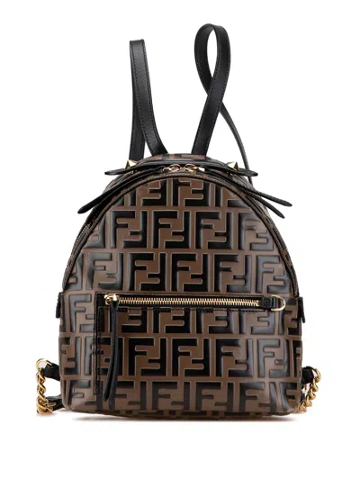 Pre-owned Fendi 2010-2024 Mini Zucca By The Way Backpack In Brown