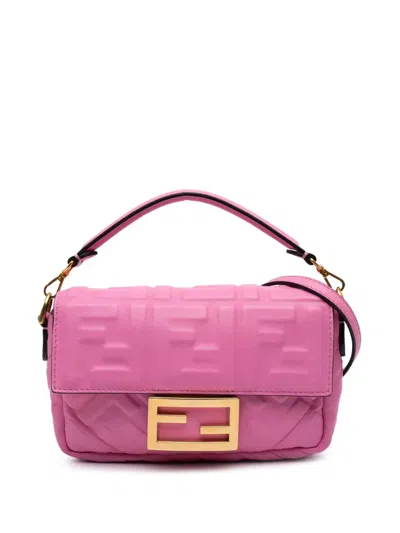 Pre-owned Fendi 2010-2024 Mini Zucca Embossed Baguette Satchel