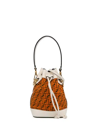Pre-owned Fendi 2010-2024 Mini Zucca Suede F Is  Mon Tresor Bucket Bag In Orange
