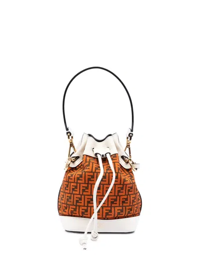 Pre-owned Fendi 2010-2024 Mini Zucca Suede Mon Tresor Bucket Bag Satchel In Orange
