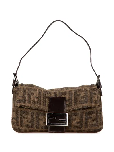 Pre-owned Fendi 2010-2024 Mini Zucca Wool Baguette Shoulder Bag
