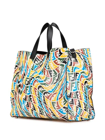 Pre-owned Fendi 2010-2024 Sarah Coleman Leather Vertigo Shopper Tote Satchel In White
