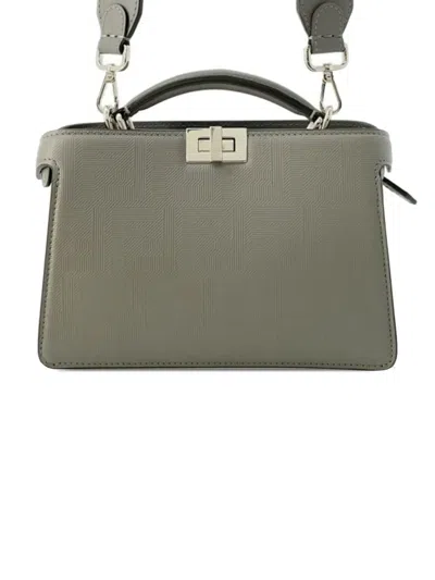 Pre-owned Fendi 2010-2024 Small Ff Embossed Leather Peekaboo Iseeu Xcross Satchel In Gray