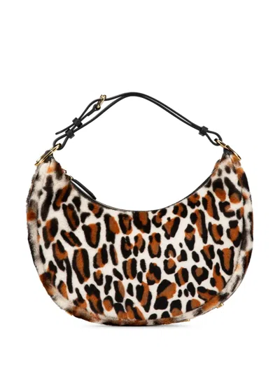 Pre-owned Fendi 2010-2024 Small Leopard Print Pony Hair Graphy Hobo Bag In Brown