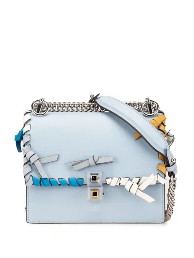 Pre-owned Fendi 2010-2024 Small Vitello Liberty Whipstitch Bow Kan I Crossbody Bag In Blue