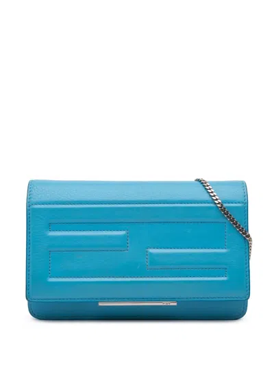 Pre-owned Fendi 2010-2024 Vitello Flamingo Tube Wallet On Chain Crossbody Bag In Blue