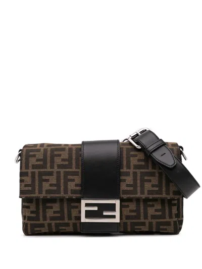 Pre-owned Fendi 2010-2024 Zucca Canvas Convertible Baguette Crossbody Bag In Brown