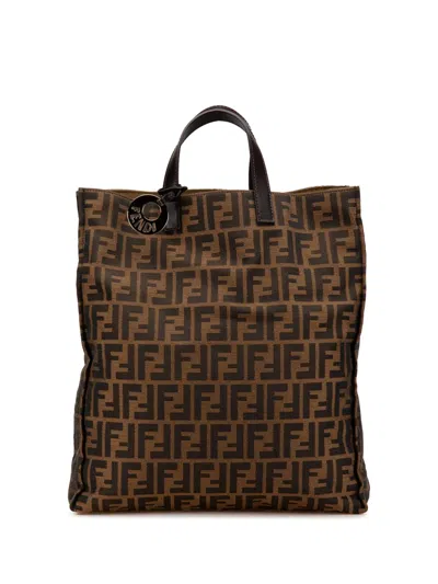 Pre-owned Fendi 2010-2024 Zucca Canvas Shopping Tote Bag In Brown