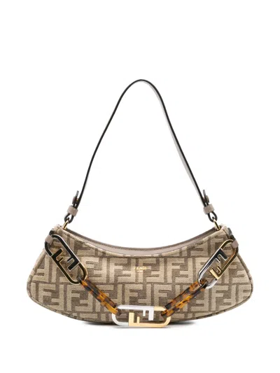 Pre-owned Fendi 2010-2024 Zucca Chenille Olock Swing Satchel In Brown