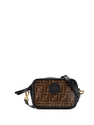Pre-owned Fendi 2010-2024 Zucca Coated Canvas Camera Crossbody Bag In Black