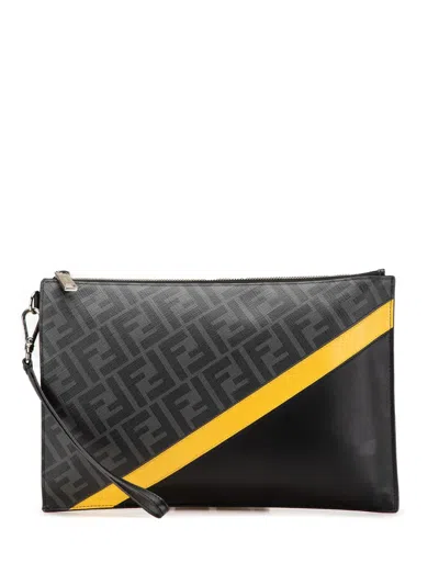 Pre-owned Fendi 2010-2024 Zucca Coated Canvas Diagonal Clutch Bag