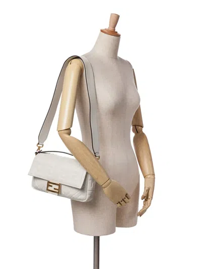 Pre-owned Fendi 2010-2024 Zucca Embossed Leather Baguette Satchel