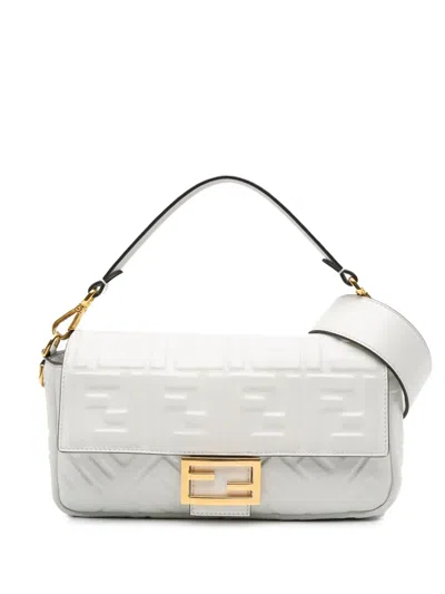 Pre-owned Fendi 2010-2024 Zucca Embossed Leather Baguette Satchel