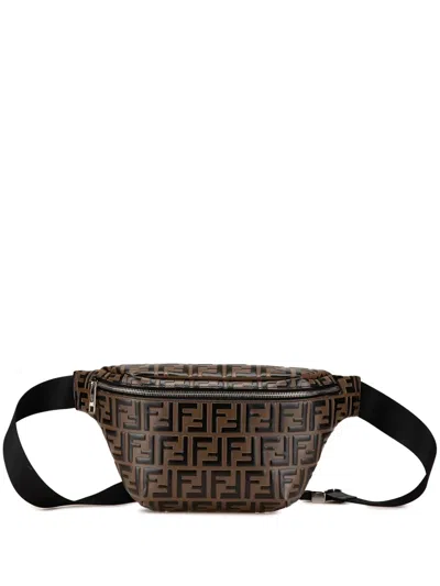 Pre-owned Fendi 2010-2024 Zucca Embossed Leather Belt Bag In Brown