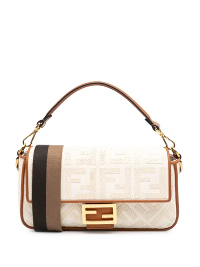 Pre-owned Fendi 2010-2024 Zucca Embroidered Canvas Baguette Satchel