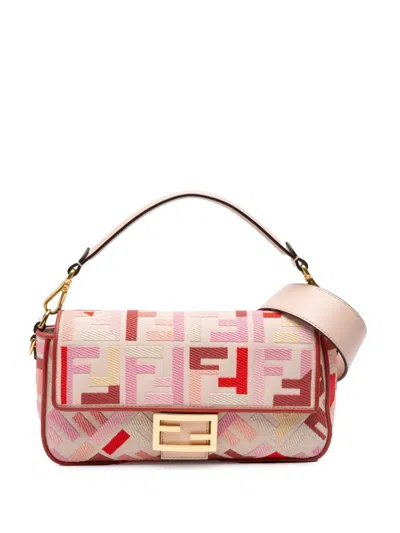 Pre-owned Fendi 2010-2024 Zucca Embroidered Canvas Baguette Satchel