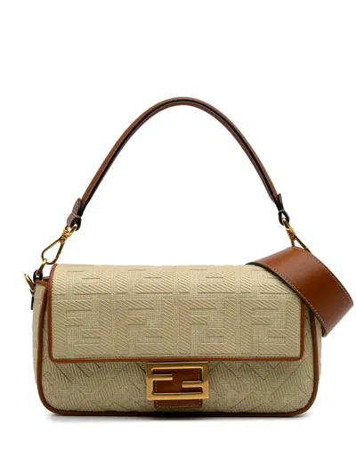 Pre-owned Fendi 2010-2024 Zucca Embroidered Canvas Baguette Satchel