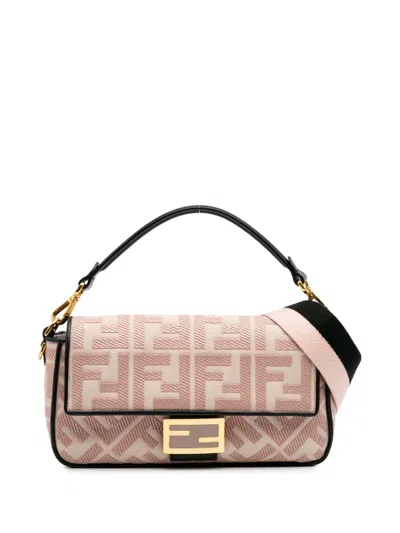 Pre-owned Fendi 2010-2024 Zucca Embroidered Canvas Baguette Satchel