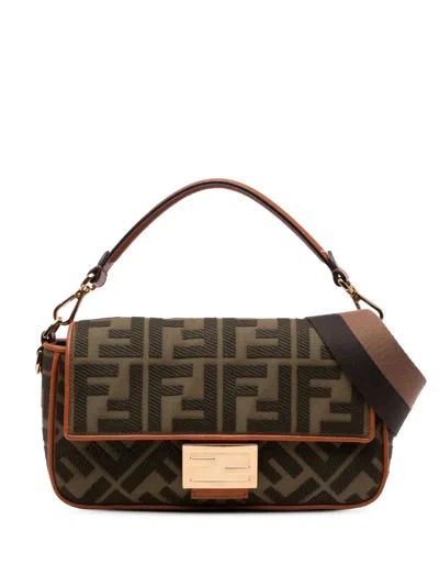 Pre-owned Fendi 2010-2024 Zucca Embroidered Canvas Baguette Satchel In Brown