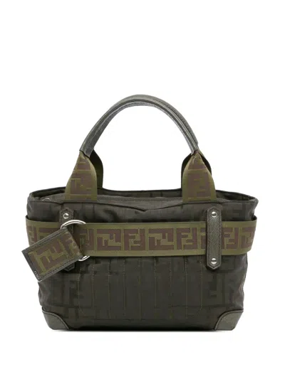Pre-owned Fendi 2010-2024 Zucca Nylon Zip Code Handbag In Green