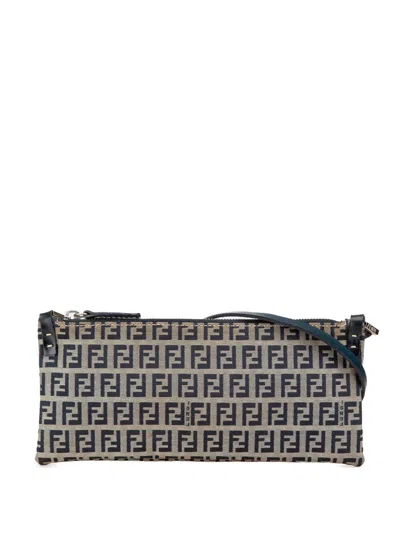 Pre-owned Fendi 2010-2024 Zucchino Canvas Crossbody Bag In Grey