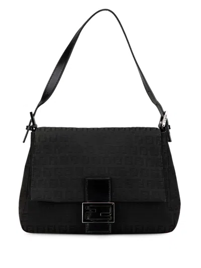 Pre-owned Fendi 2010-2024 Zucchino Canvas Mamma Forever Shoulder Bag In Black