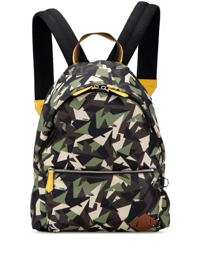 Pre-owned Fendi 2010-2025 Camouflage Print Nylon Bugs Backpack In Black