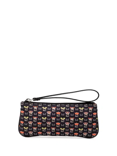 Pre-owned Fendi 2010-2025 Canvas Monster Clutch Bag In Black