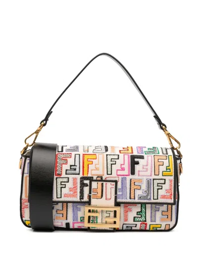 Pre-owned Fendi 2010-2025 Chinese Valentines Day Zucca Embroidered Canvas Baguette Satchel In Brown