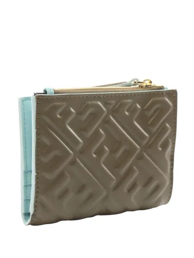 Pre-owned Fendi 2010-2025 Embossed Nappa Ff Slim Baguette Wallet Small Wallets In Brown