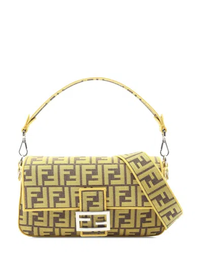 Pre-owned Fendi 2010-2025 Frgmt Zucca Embroidered Canvas Baguette Satchel In Brown