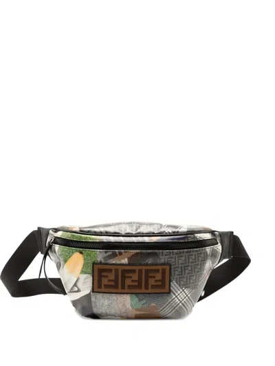 Pre-owned Fendi 2010-2025 Hey Reilly Zucca Ff 1974 Coated Canvas Belt Bag In Gray