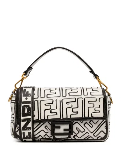 Pre-owned Fendi 2010-2025 Joshua Vides California Sky Medium Embossed Leather Baguette Satchel In White
