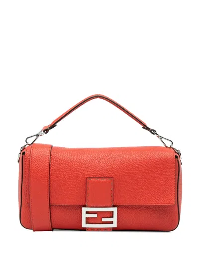 Pre-owned Fendi 2010-2025 Large Leather Selleria Baguette Satchel In Orange