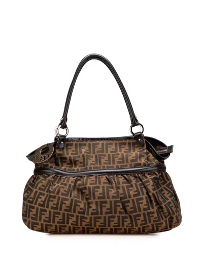 Pre-owned Fendi 2010-2025 Large Zucca Canvas Chef Shoulder Bag In Black