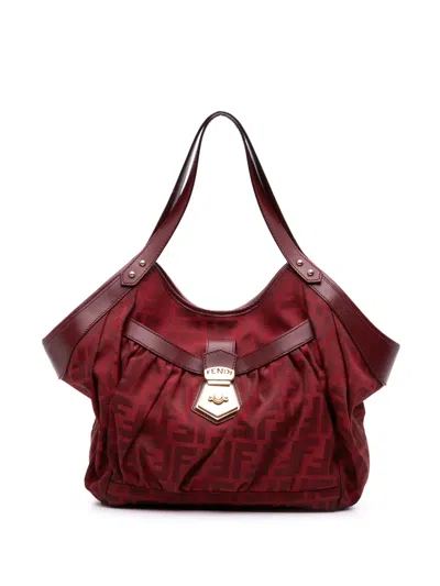 Pre-owned Fendi 2010-2025 Large Zucca Canvas Chef Tote Bag In Red
