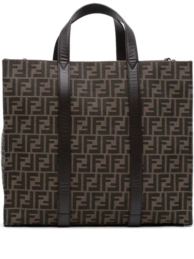 Pre-owned Fendi 2010-2025 Large Zucca Canvas Shopper Tote Satchel In Brown