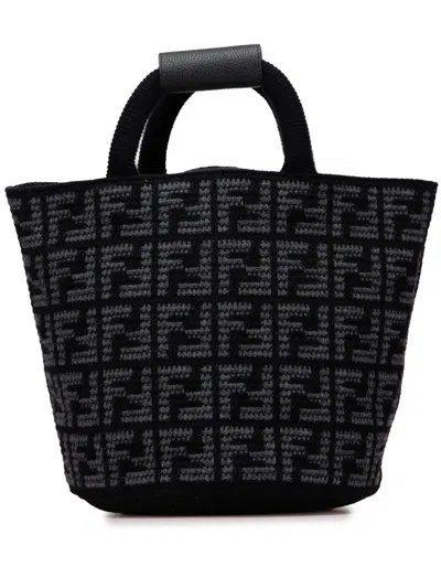 Pre-owned Fendi 2010-2025 Large Zucca Cashmere Shopper Tote Bag In Black