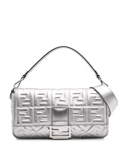 Pre-owned Fendi 2010-2025 Large Zucca Embossed Baguette Satchel