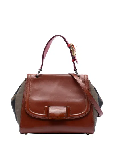 Pre-owned Fendi 2010-2025 Leather And Pequin Canvas Silvana Satchel In Brown