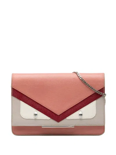 Pre-owned Fendi 2010-2025 Leather Crystal Eye Monster Tube Wallet On Chain Crossbody Bag In Pink