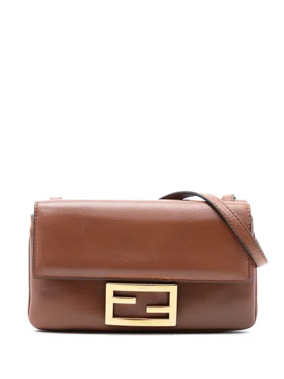 Pre-owned Fendi 2010-2025 Leather Duo Baguette Crossbody Bag In Brown