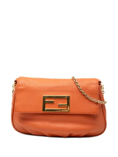Pre-owned Fendi 2010-2025 Leather Sta Pochette Crossbody Bag In Orange