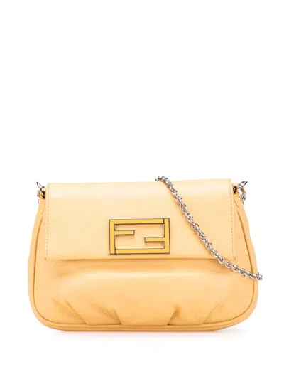 Pre-owned Fendi 2010-2025 Leather Sta Pochette Crossbody Bag In Yellow
