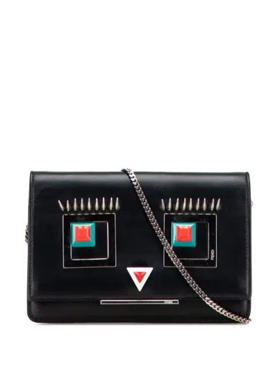 Pre-owned Fendi 2010-2025 Leather Hypnoteyes Wallet On Chain Crossbody Bag In Black